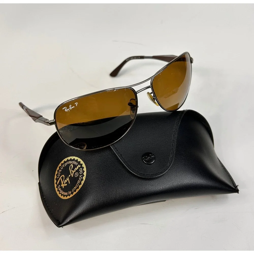 Ray-Ban RB3319 029/83 Gunmetal Polarized Aviator Sunglasses Brown Lens 62mm